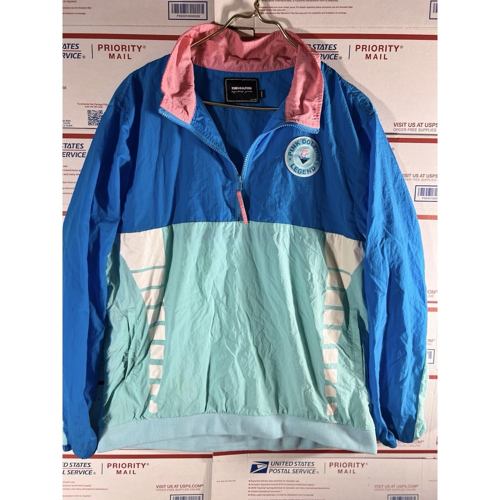 Vintage Pink Dolphin Jacket‎ Sz L Colorblock Windbreaker Y2K Streetwear  Hip Hop